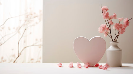 Minimalist Valentine's Day Composition with Heart-Shaped Decorations and Soft Natural Lightの素材