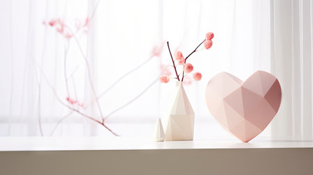 Minimalist Valentine's Day Composition with Heart-Shaped Decorations and Soft Natural Lightの素材