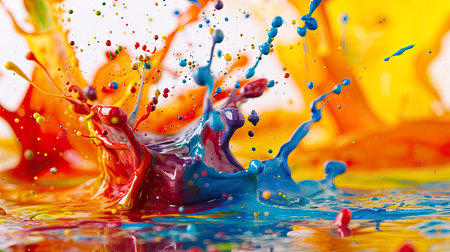 Bright colorful watercolor splash splatter stain brush strokes on white background. Modern vibrant aquarelle spot. Rainbow trendy isolated design on white. elementsの素材