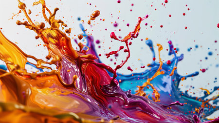 Bright colorful watercolor splash splatter stain brush strokes on white background. Modern vibrant aquarelle spot. Rainbow trendy isolated design on white. elementsの素材