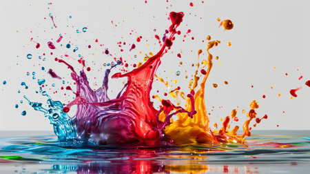 Bright colorful watercolor splash splatter stain brush strokes on white background. Modern vibrant aquarelle spot. Rainbow trendy isolated design on white. elementsの素材