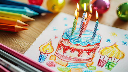 Vibrant Birthday Bliss: A Whimsical Watercolor Scene with Balloons, Cake, and Natures Magicの素材