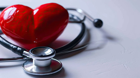 Medical Stethoscope Embracing a Glossy Red Heart on a White Background Signifying Health Careの素材