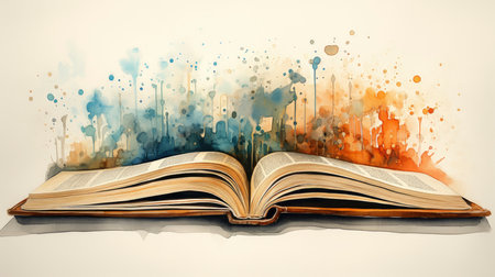 Magical Forest Springing from an Open Book in a Watercolor Fantasyの素材