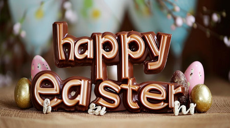 Easter Greetings with Luscious Chocolate Letters and Hidden Eggの素材