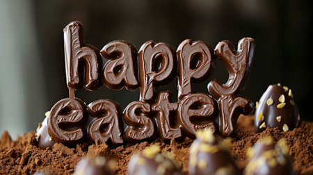 Whimsical Woodland Easter Delight with Chocolate Bunnies and Golden Greetingsの素材