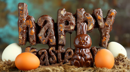 Whimsical Woodland Easter Delight with Chocolate Bunnies and Golden Greetingsの素材