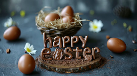 Whimsical Woodland Easter Delight with Chocolate Bunnies and Golden Greetingsの素材
