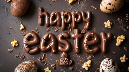 Whimsical Woodland Easter Delight with Chocolate Bunnies and Golden Greetingsの素材