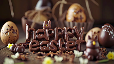 Whimsical Woodland Easter Delight with Chocolate Bunnies and Golden Greetingsの素材