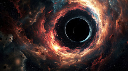 black hole, science fiction wallpaper. Beauty of deep space. Colorful graphics for background, like water waves, clouds, night sky, universe, galaxy, Planetsの素材