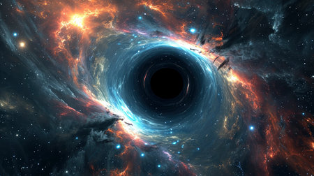 black hole, science fiction wallpaper. Beauty of deep space. Colorful graphics for background, like water waves, clouds, night sky, universe, galaxy, Planetsの素材