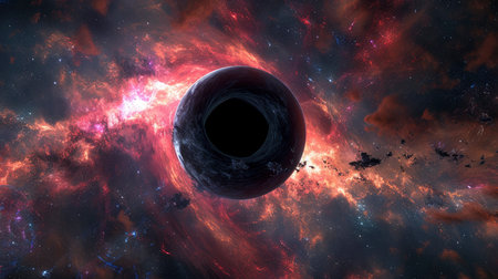 black hole, science fiction wallpaper. Beauty of deep space. Colorful graphics for background, like water waves, clouds, night sky, universe, galaxy, Planetsの素材