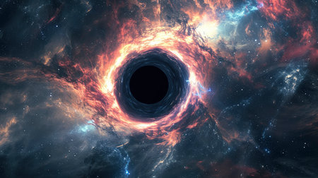 black hole, science fiction wallpaper. Beauty of deep space. Colorful graphics for background, like water waves, clouds, night sky, universe, galaxy, Planetsの素材