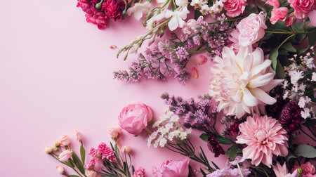 beautiful spring flowers on paper backgroundの素材