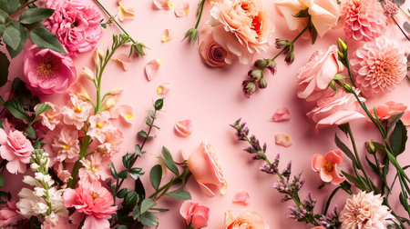 beautiful spring flowers on paper backgroundの素材
