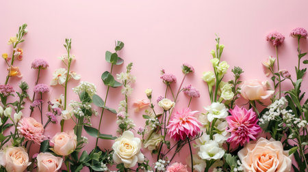 beautiful spring flowers on paper backgroundの素材