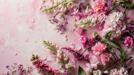 beautiful spring flowers on paper backgroundの素材