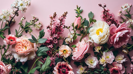 beautiful spring flowers on paper backgroundの素材