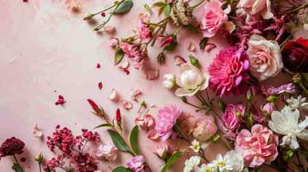 beautiful spring flowers on paper backgroundの素材