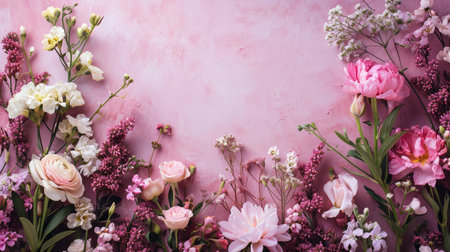 beautiful spring flowers on paper backgroundの素材