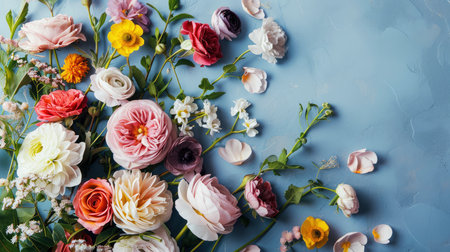 beautiful spring flowers on paper backgroundの素材