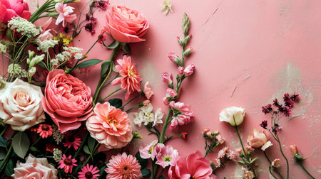 beautiful spring flowers on paper backgroundの素材