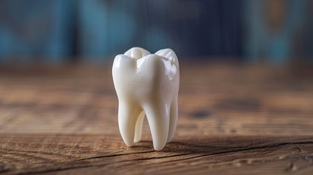 Glossy Porcelain Molar Tooth Model on a Neutral Background for Dental Educationの素材