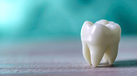 Glossy Porcelain Molar Tooth Model on a Neutral Background for Dental Educationの素材
