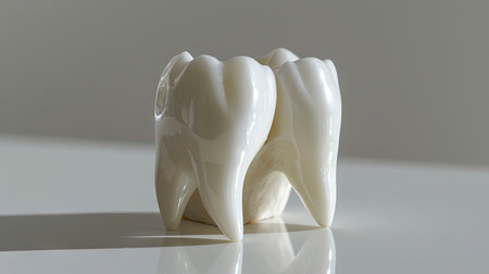 Glossy Porcelain Molar Tooth Model on a Neutral Background for Dental Educationの素材