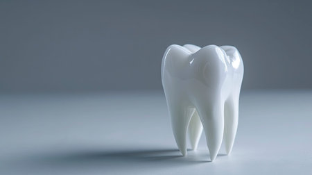 Glossy Porcelain Molar Tooth Model on a Neutral Background for Dental Educationの素材