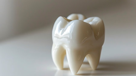 Glossy Porcelain Molar Tooth Model on a Neutral Background for Dental Educationの素材