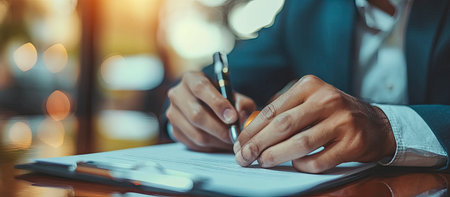 Professional Commitment: Executive Signing Important Documents in Office Settingの素材