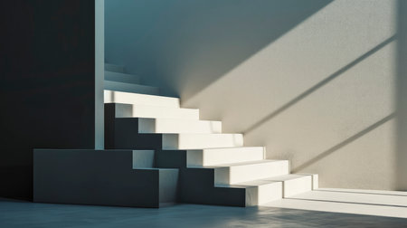 Serene Marble Hallway Bathed in Soft Light with Spherical Accents and Staircaseの素材