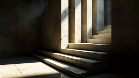 Serene Marble Hallway Bathed in Soft Light with Spherical Accents and Staircaseの素材