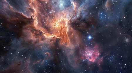 Glowing huge nebula with young stars. Space backgroundの素材