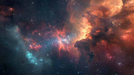Glowing huge nebula with young stars. Space backgroundの素材