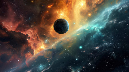 Glowing huge nebula with young stars. Space backgroundの素材