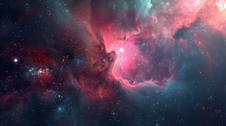 Glowing huge nebula with young stars. Space backgroundの素材