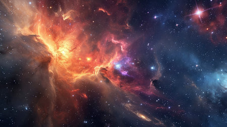Glowing huge nebula with young stars. Space backgroundの素材
