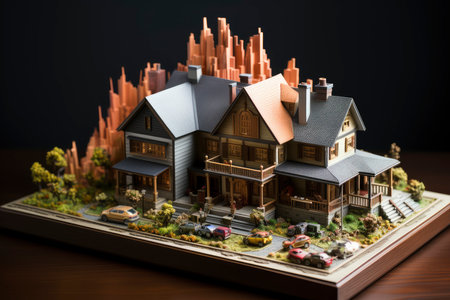 Miniature Model Home with Urban Development Backgroundの素材