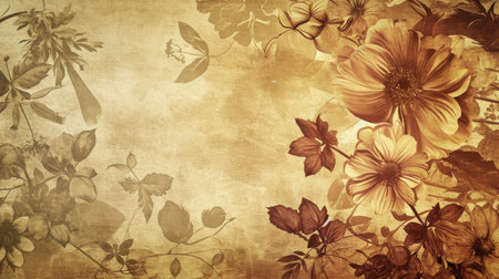 Vintage Floral Arrangement on Aged Paper with Artistic Backdropの素材