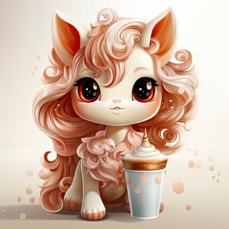 A fantasy illustration of a unicorn alpaca with a floral crown in a watercolor styleの素材