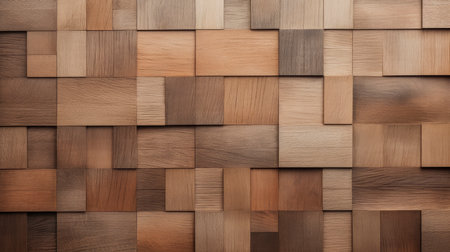 A detailed image showcasing the warm, rich texture of a herringbone wooden floor with interlocking patternsの素材