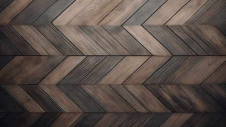 A detailed image showcasing the warm, rich texture of a herringbone wooden floor with interlocking patternsの素材