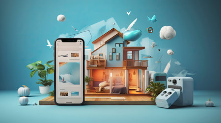 luxury villa with a swimming pool, flanked by lounge chairs and illuminated by soft lightsの素材