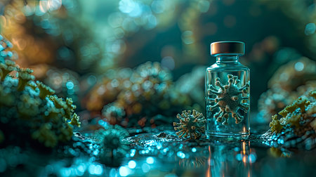 Vaccine Vial and Virus Representation in Vivid Imageryの素材