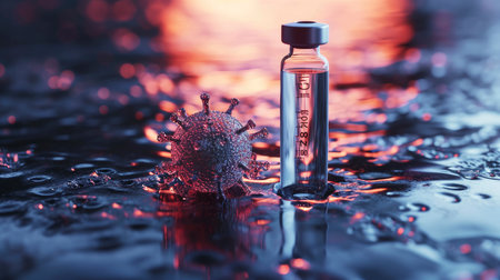 Vaccine Vial and Virus Representation in Vivid Imageryの素材