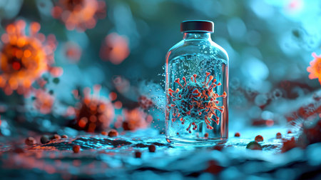 Vaccine Vial and Virus Representation in Vivid Imageryの素材