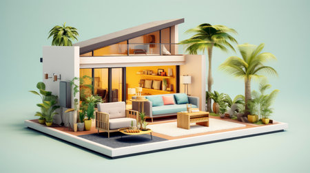 Modern Miniature House Model with Detailed Interiorsの素材